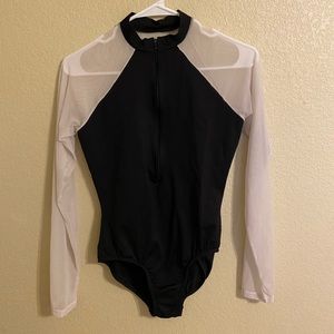 Natalie Dancewear Mesh Zip Leotard (Black/White)
